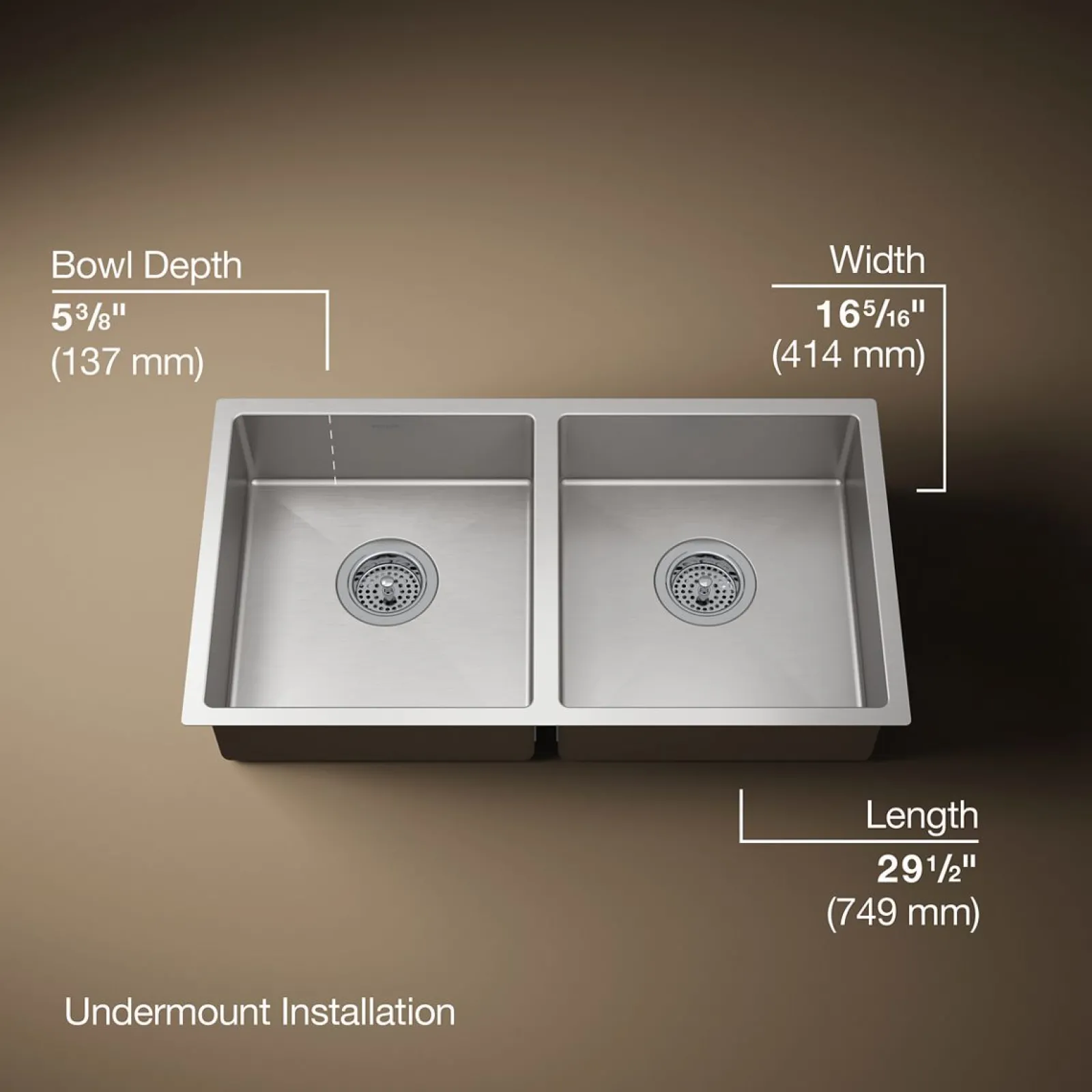 29-1/2" undermount double-bowl kitchen sink^Kohler Best