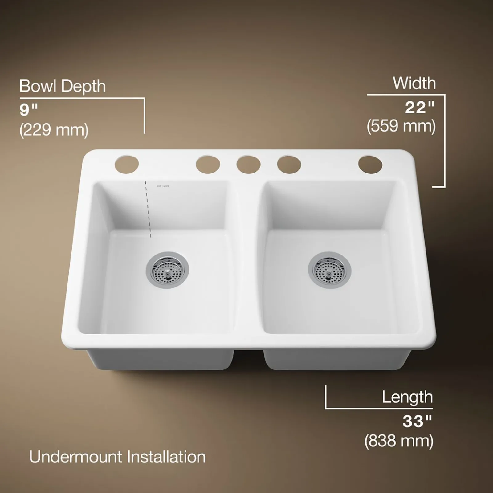33" undermount double-bowl kitchen sink^Kohler Sale