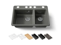 33" undermount double-bowl workstation kitchen sink^Kohler Online