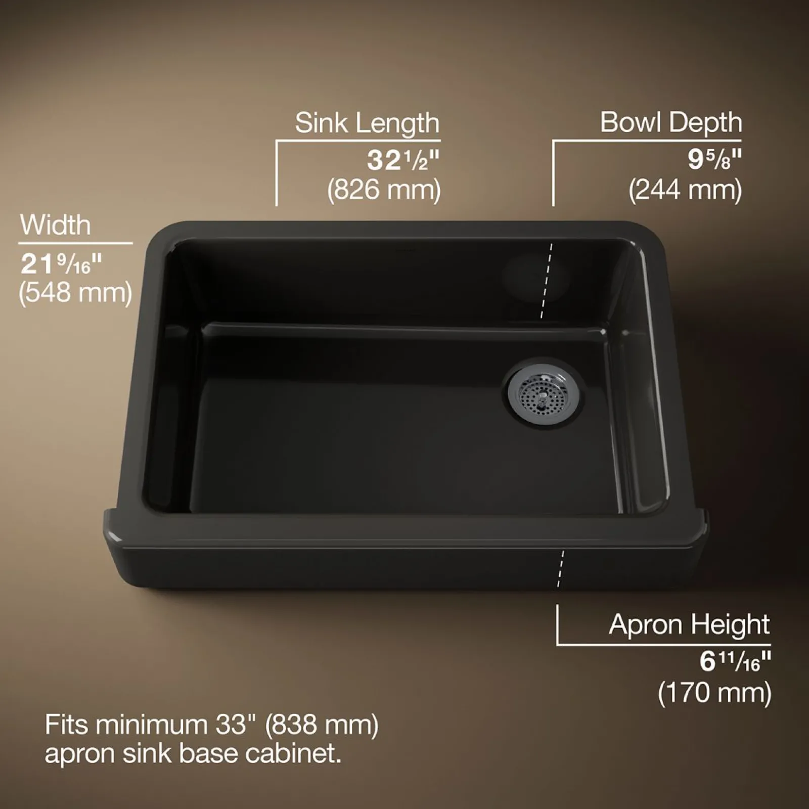 32-1/2" undermount single-bowl farmhouse kitchen sink^Kohler Outlet