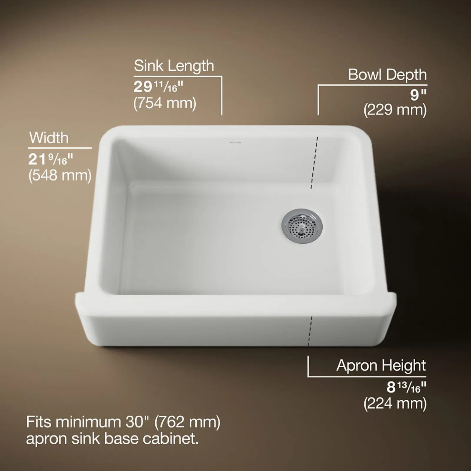 29-3/4" undermount single-bowl farmhouse kitchen sink^Kohler Clearance