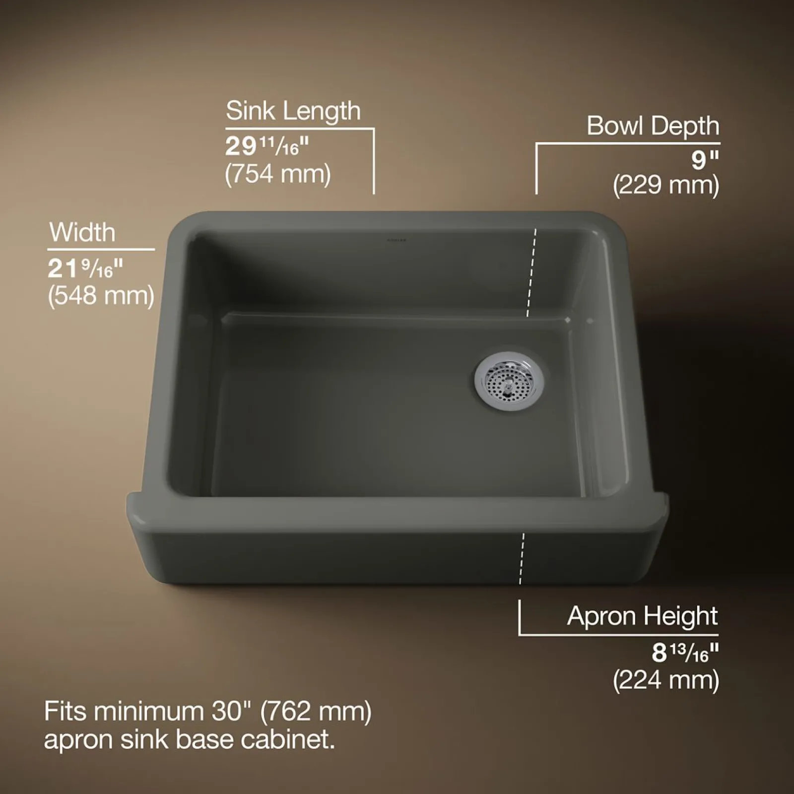 29-3/4" undermount single-bowl farmhouse kitchen sink^Kohler Clearance