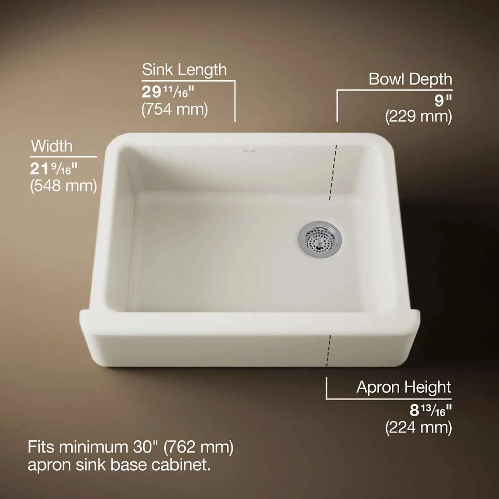 29-3/4" undermount single-bowl farmhouse kitchen sink^Kohler Clearance