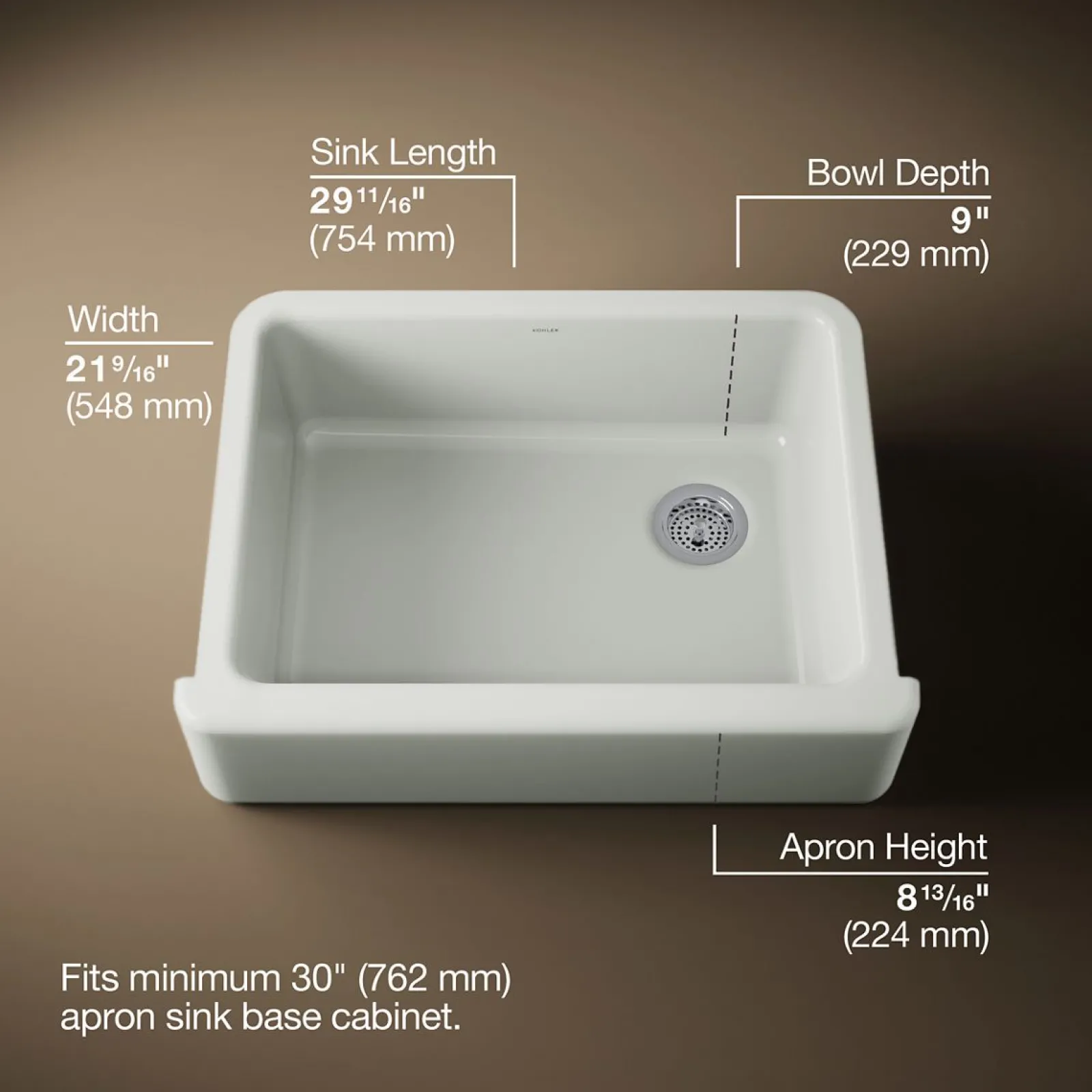 29-3/4" undermount single-bowl farmhouse kitchen sink^Kohler Clearance