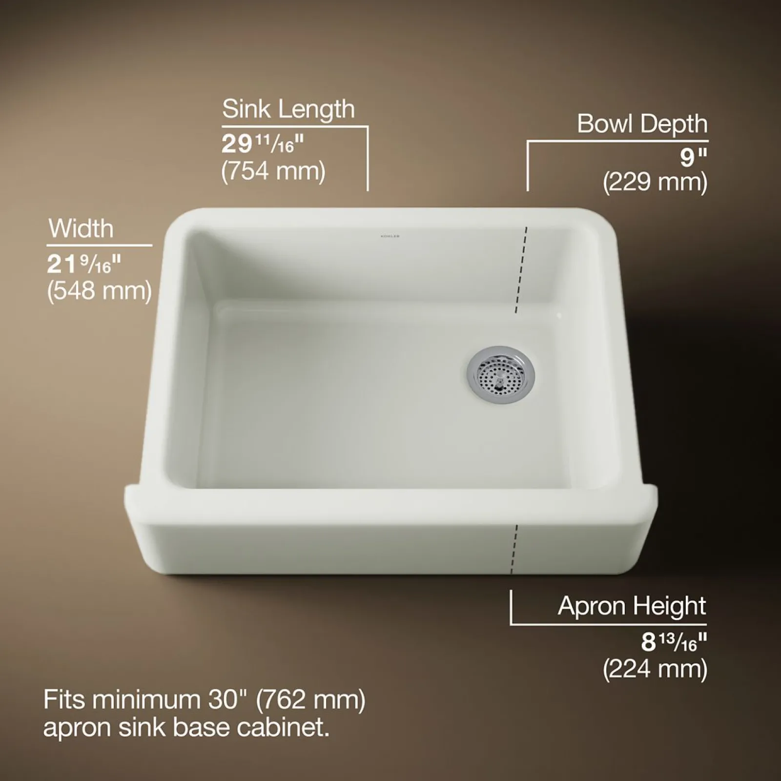 29-3/4" undermount single-bowl farmhouse kitchen sink^Kohler Clearance