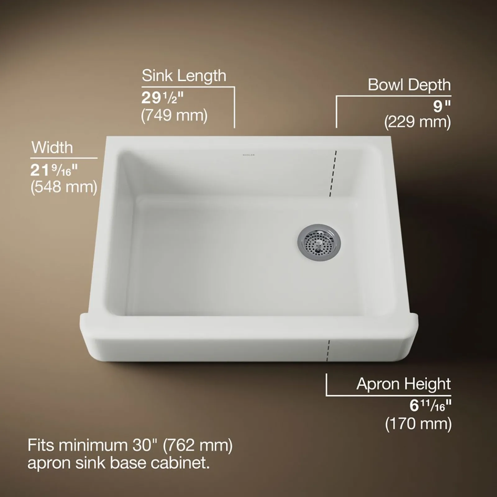 29-1/2" undermount single-bowl farmhouse kitchen sink^Kohler Best