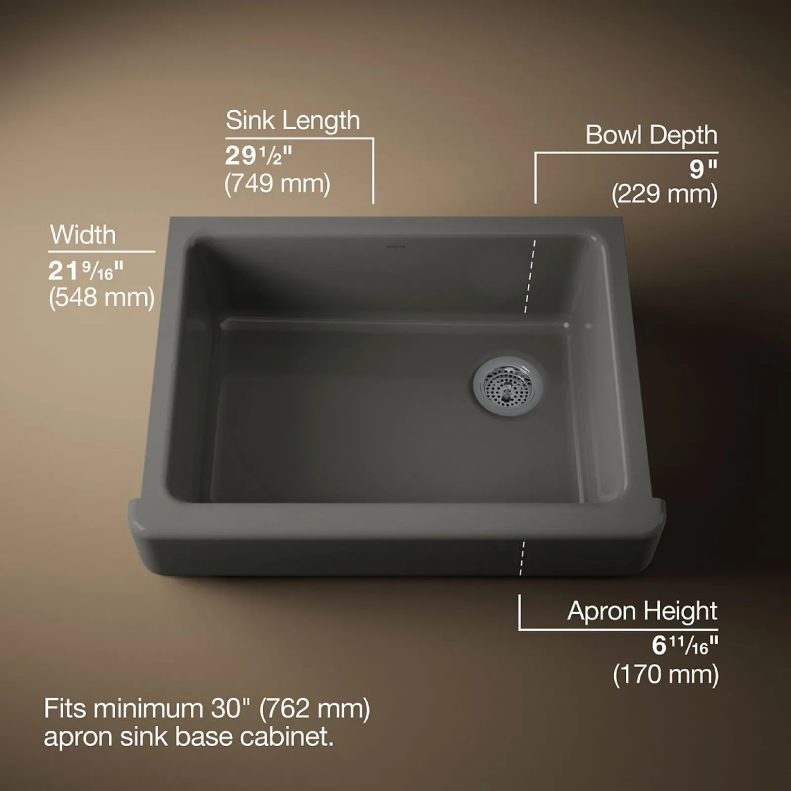 29-1/2" undermount single-bowl farmhouse kitchen sink^Kohler Best