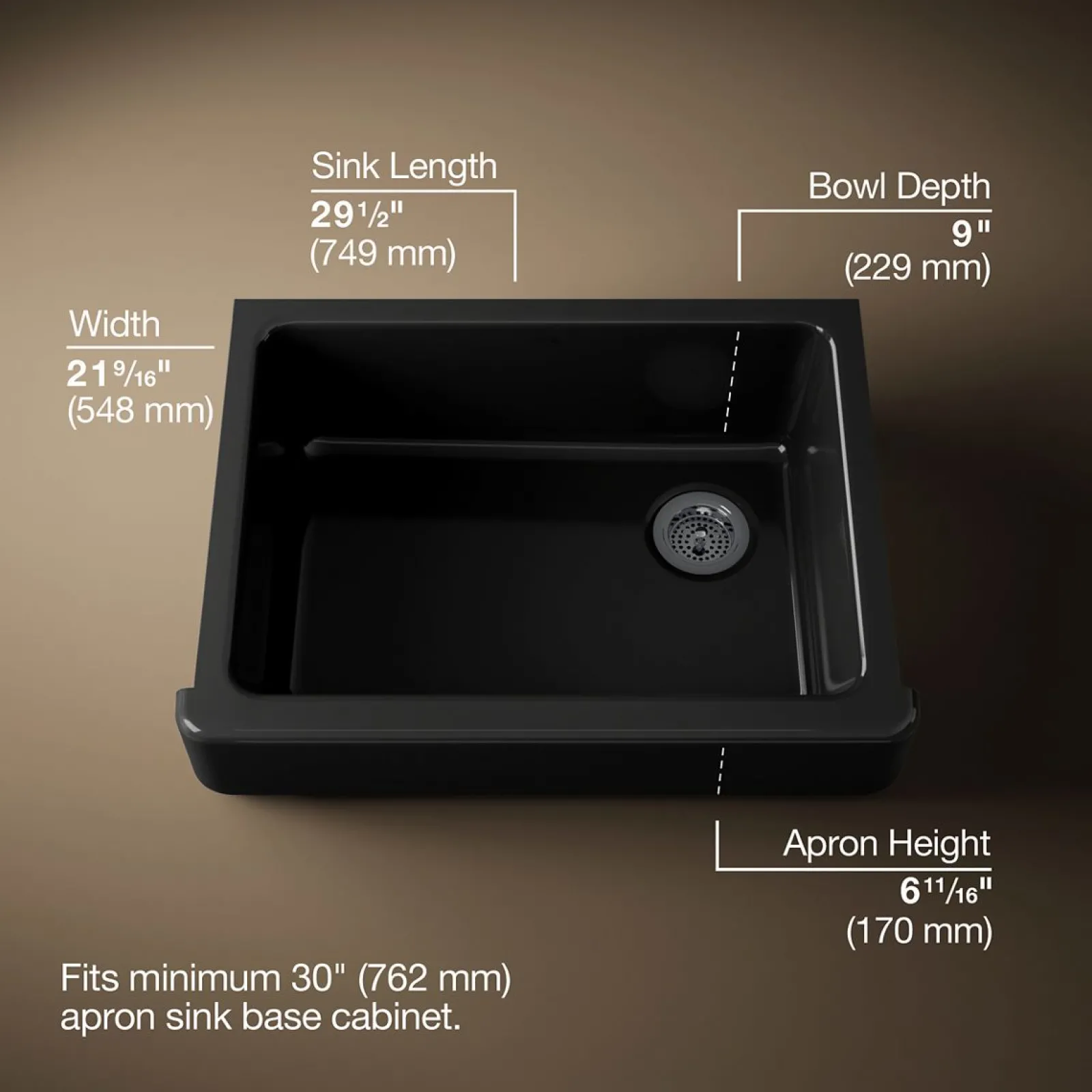 29-1/2" undermount single-bowl farmhouse kitchen sink^Kohler Best