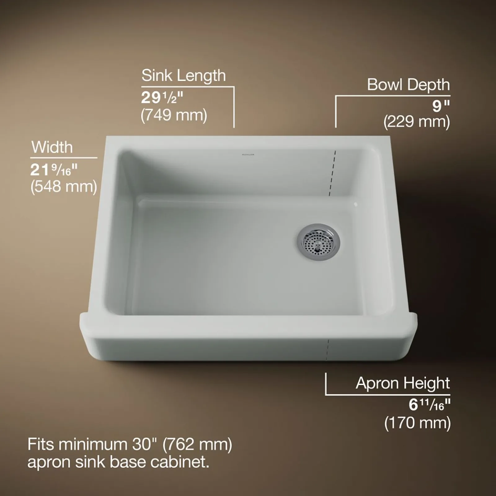 29-1/2" undermount single-bowl farmhouse kitchen sink^Kohler Best