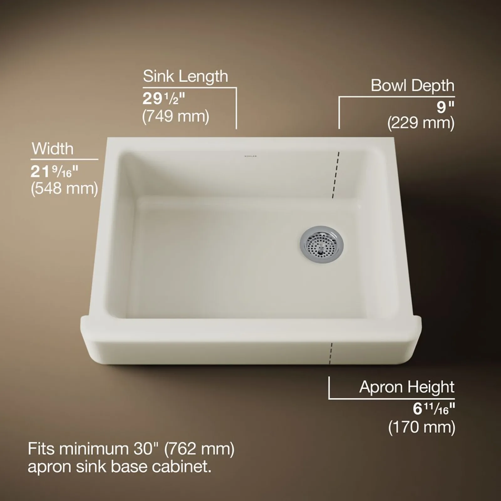 29-1/2" undermount single-bowl farmhouse kitchen sink^Kohler Best