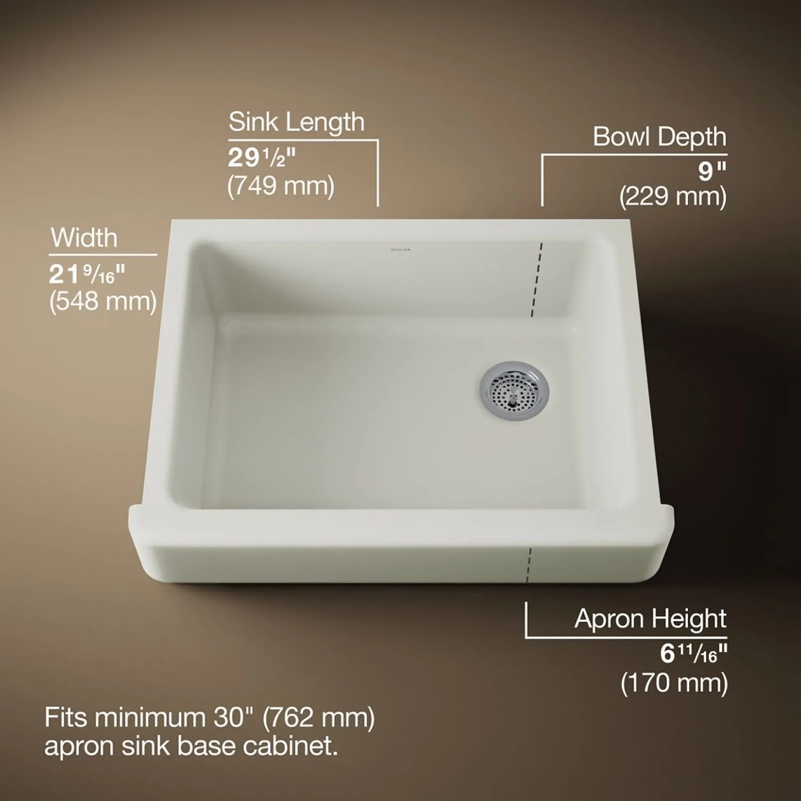 29-1/2" undermount single-bowl farmhouse kitchen sink^Kohler Best