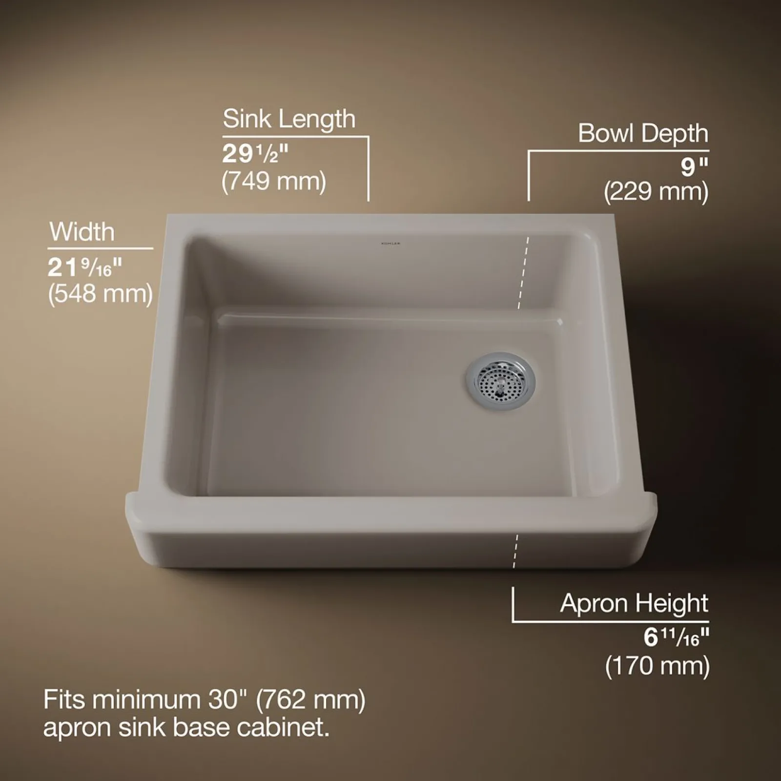 29-1/2" undermount single-bowl farmhouse kitchen sink^Kohler Best
