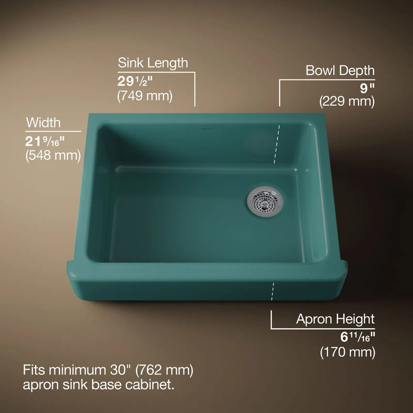 29-1/2" undermount single-bowl farmhouse kitchen sink^Kohler Best