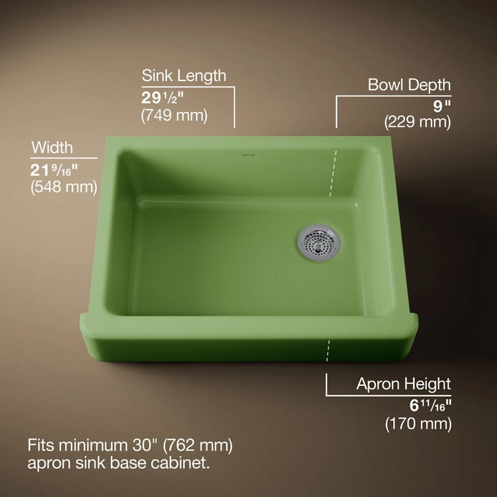 29-1/2" undermount single-bowl farmhouse kitchen sink^Kohler Best
