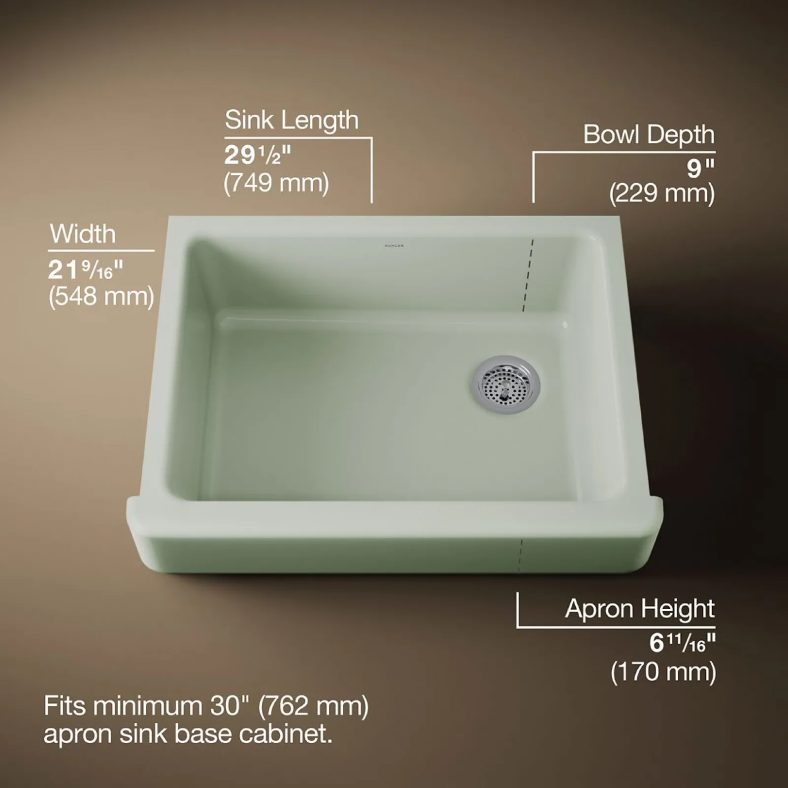 29-1/2" undermount single-bowl farmhouse kitchen sink^Kohler Best