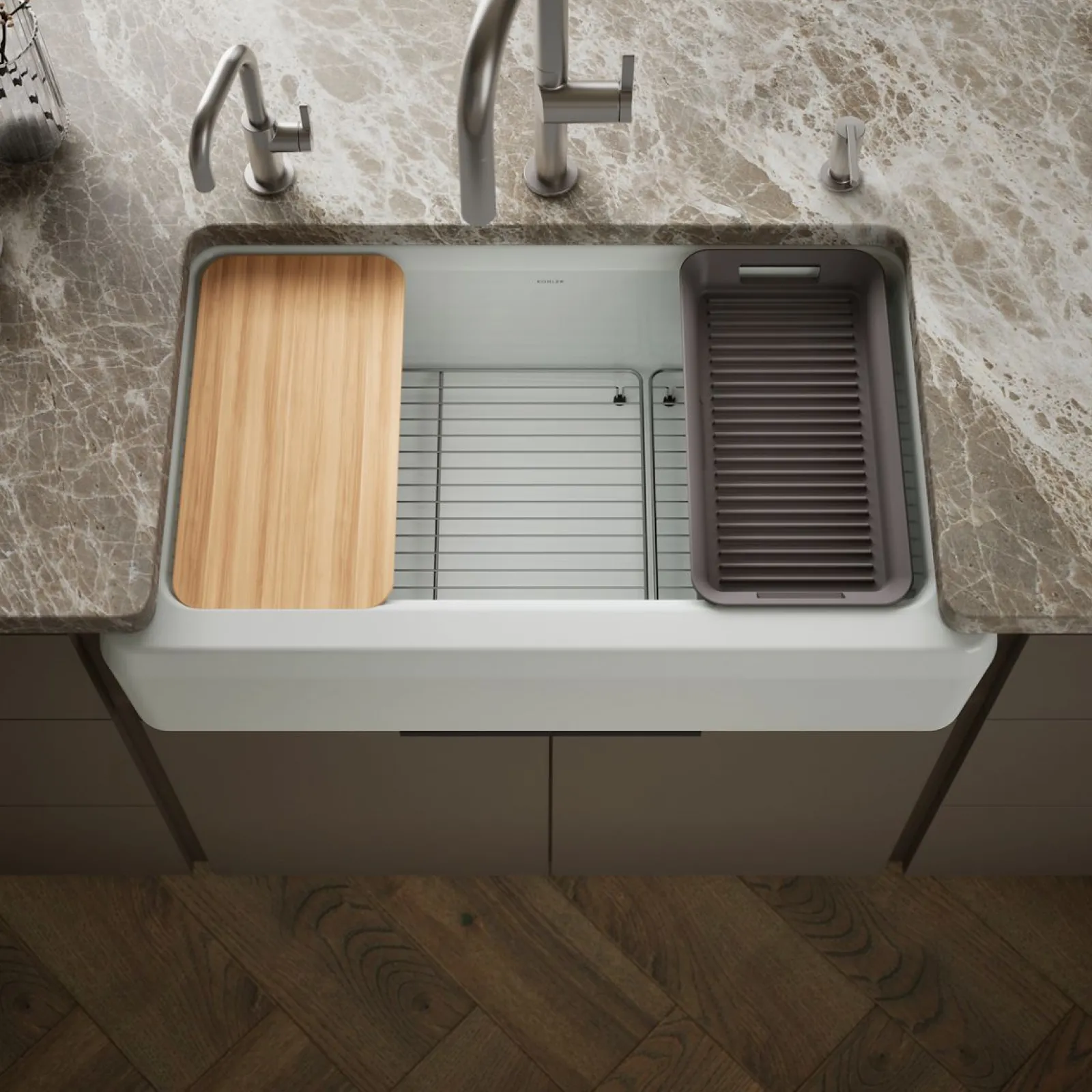 35-3/4" undermount single-bowl farmhouse workstation kitchen sink^Kohler Clearance
