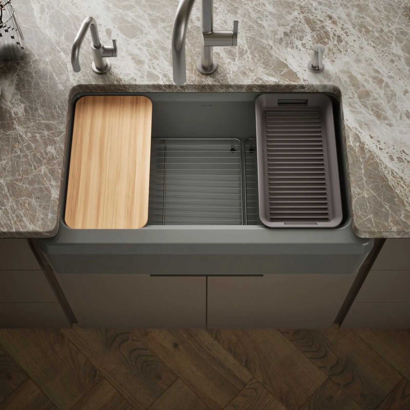35-3/4" undermount single-bowl farmhouse workstation kitchen sink^Kohler Clearance