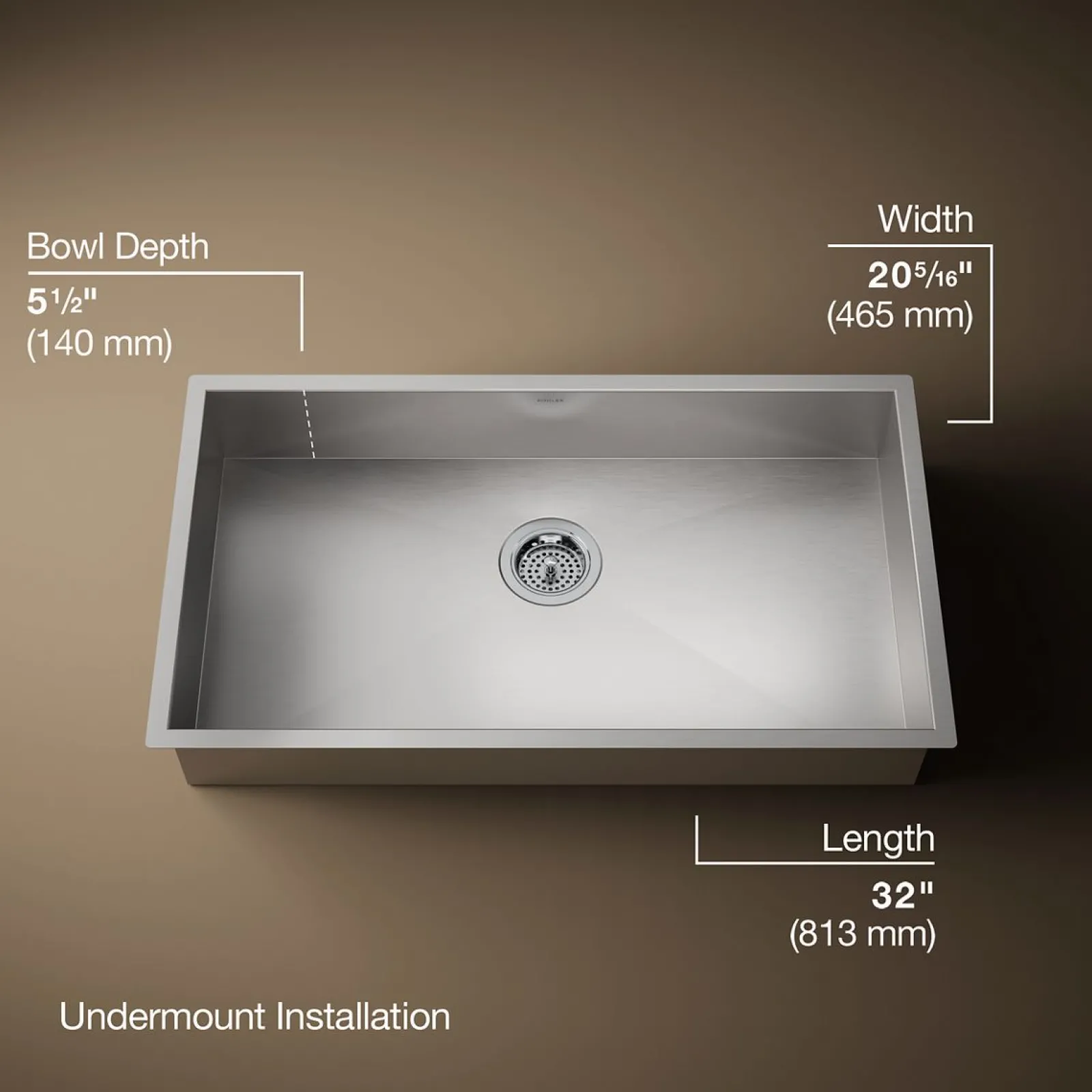 32" undermount single-bowl kitchen sink^Kohler
