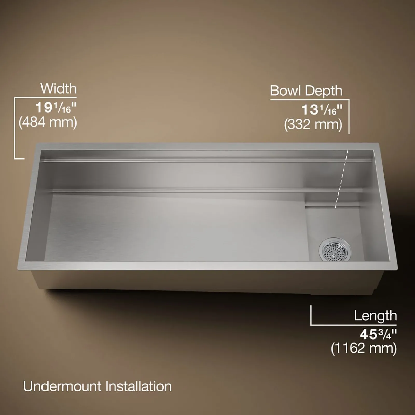 45-3/4" undermount single-bowl kitchen sink^Kohler