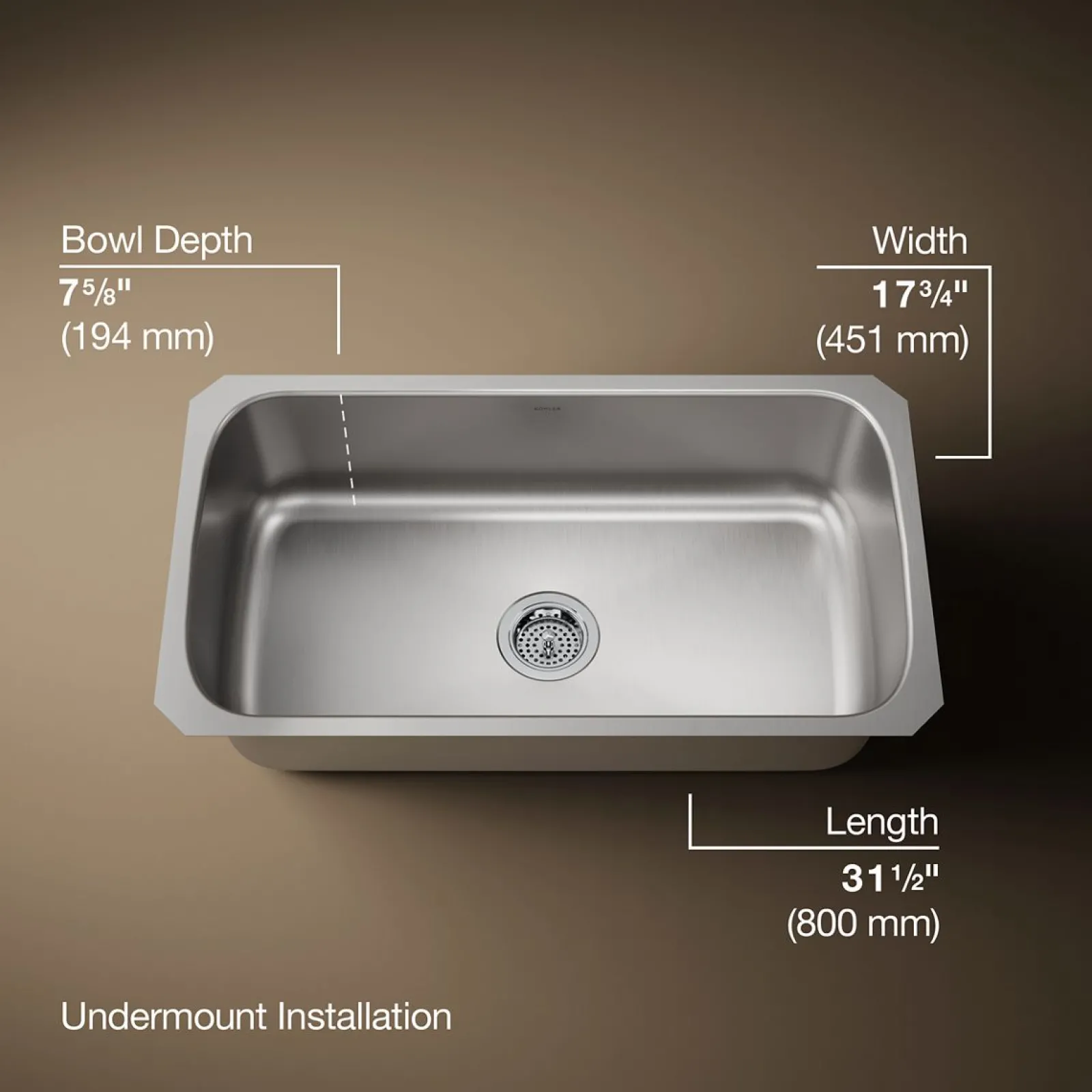 31-1/2" undermount single-bowl kitchen sink^Kohler Discount