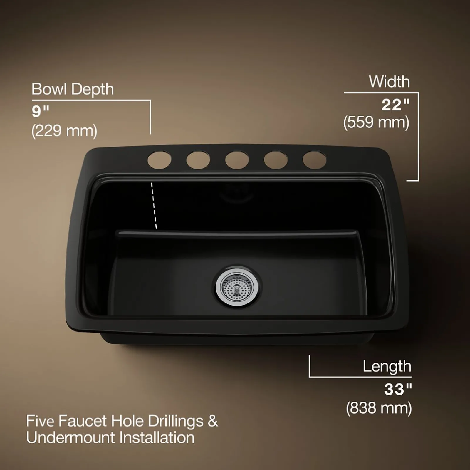 33" undermount single-bowl kitchen sink^Kohler