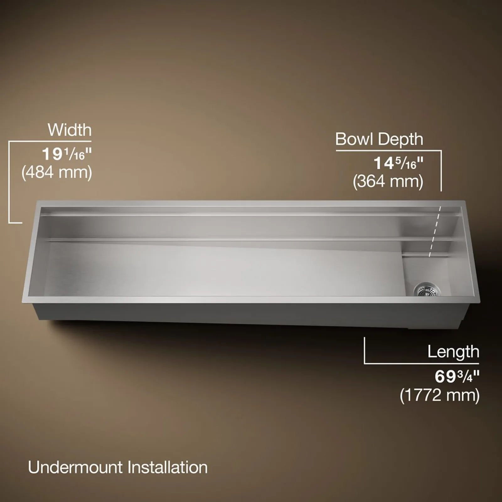 69-3/4" undermount single-bowl workstation kitchen sink^Kohler New
