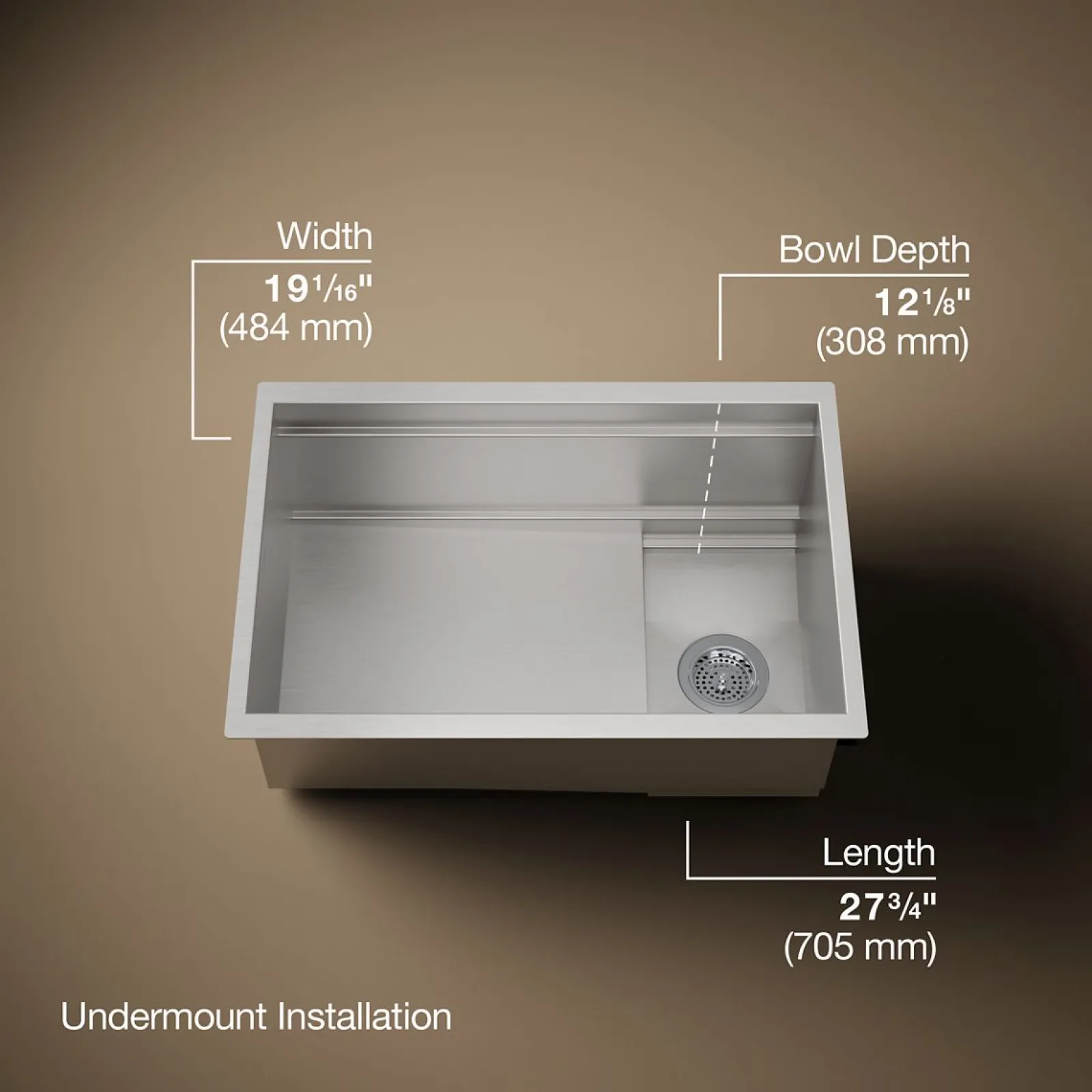 27-3/4" undermount single-bowl workstation kitchen sink^Kohler Sale