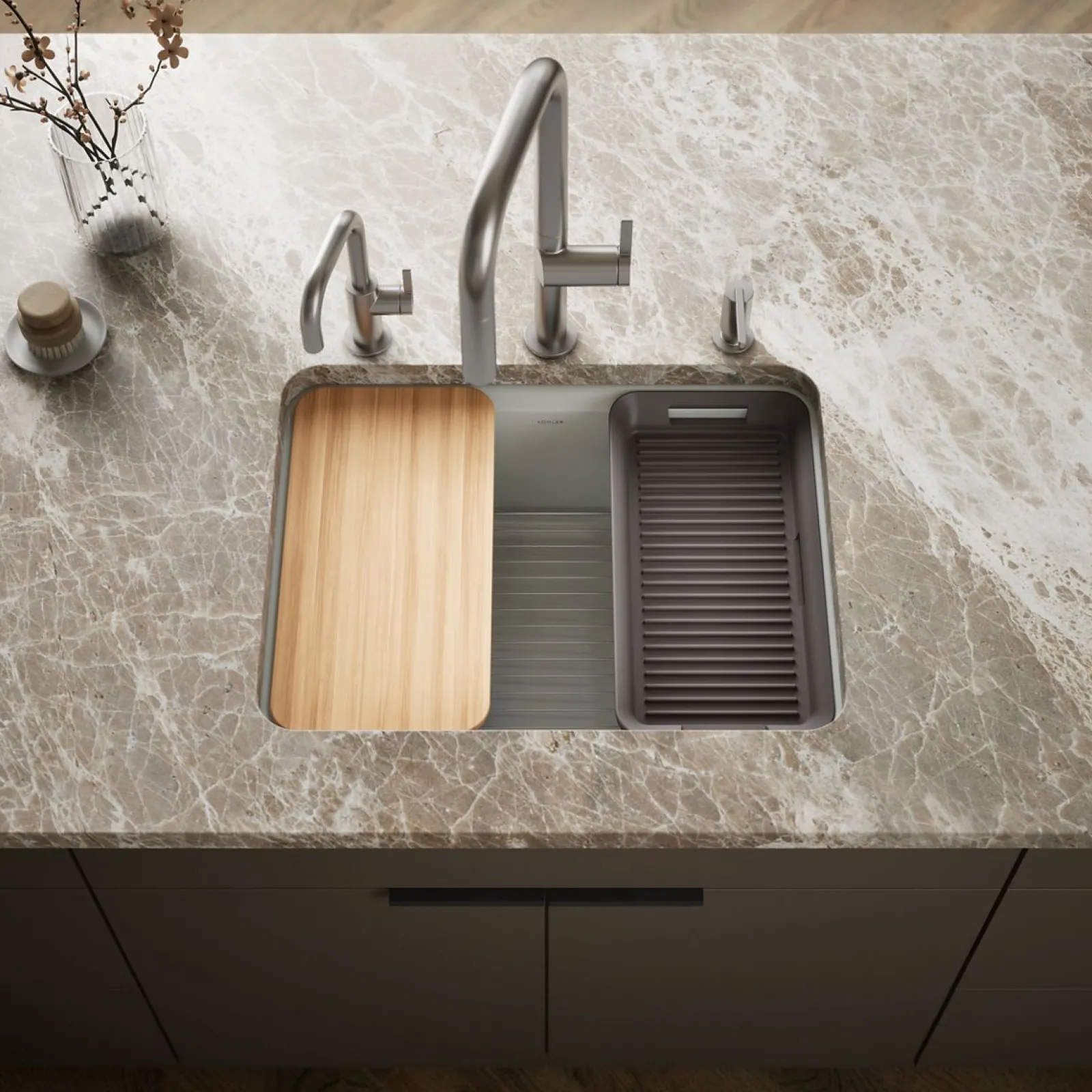 25" undermount single-bowl workstation kitchen sink^Kohler