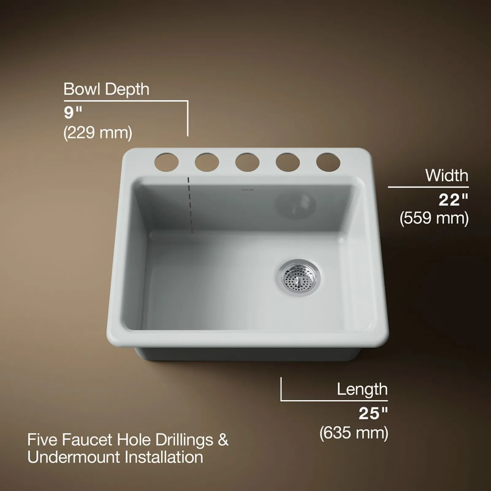 25" undermount single-bowl workstation kitchen sink^Kohler