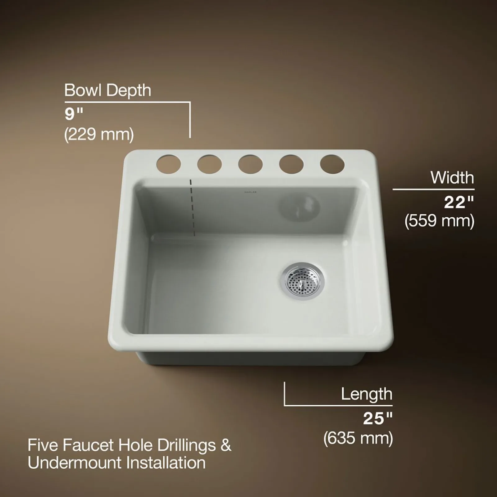 25" undermount single-bowl workstation kitchen sink^Kohler