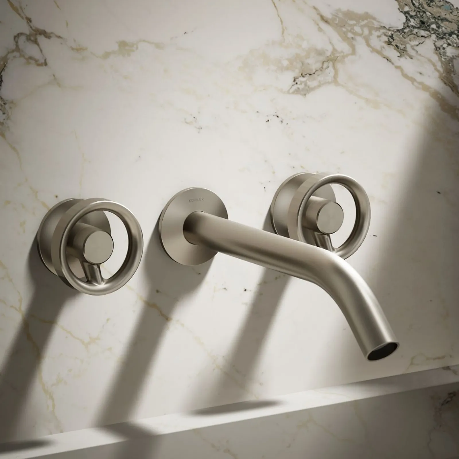 Wall-mount bathroom sink faucet Industrial handle trim^Kohler