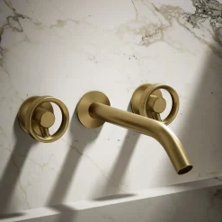 Wall-mount bathroom sink faucet Industrial handle trim^Kohler