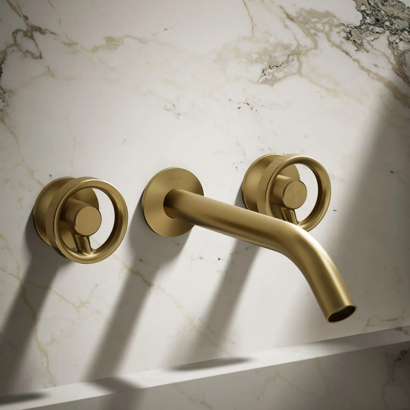 Wall-mount bathroom sink faucet Industrial handle trim^Kohler
