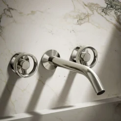 Wall-mount bathroom sink faucet Industrial handle trim^Kohler