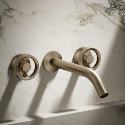 Wall-mount bathroom sink faucet Industrial handle trim^Kohler