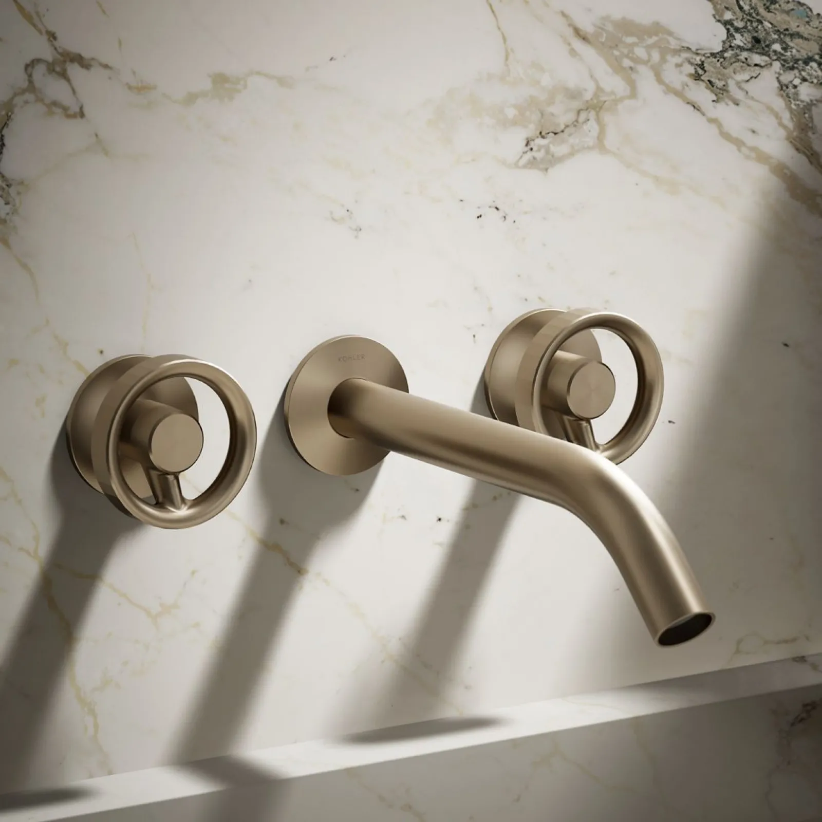 Wall-mount bathroom sink faucet Industrial handle trim^Kohler
