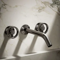 Wall-mount bathroom sink faucet Industrial handle trim^Kohler