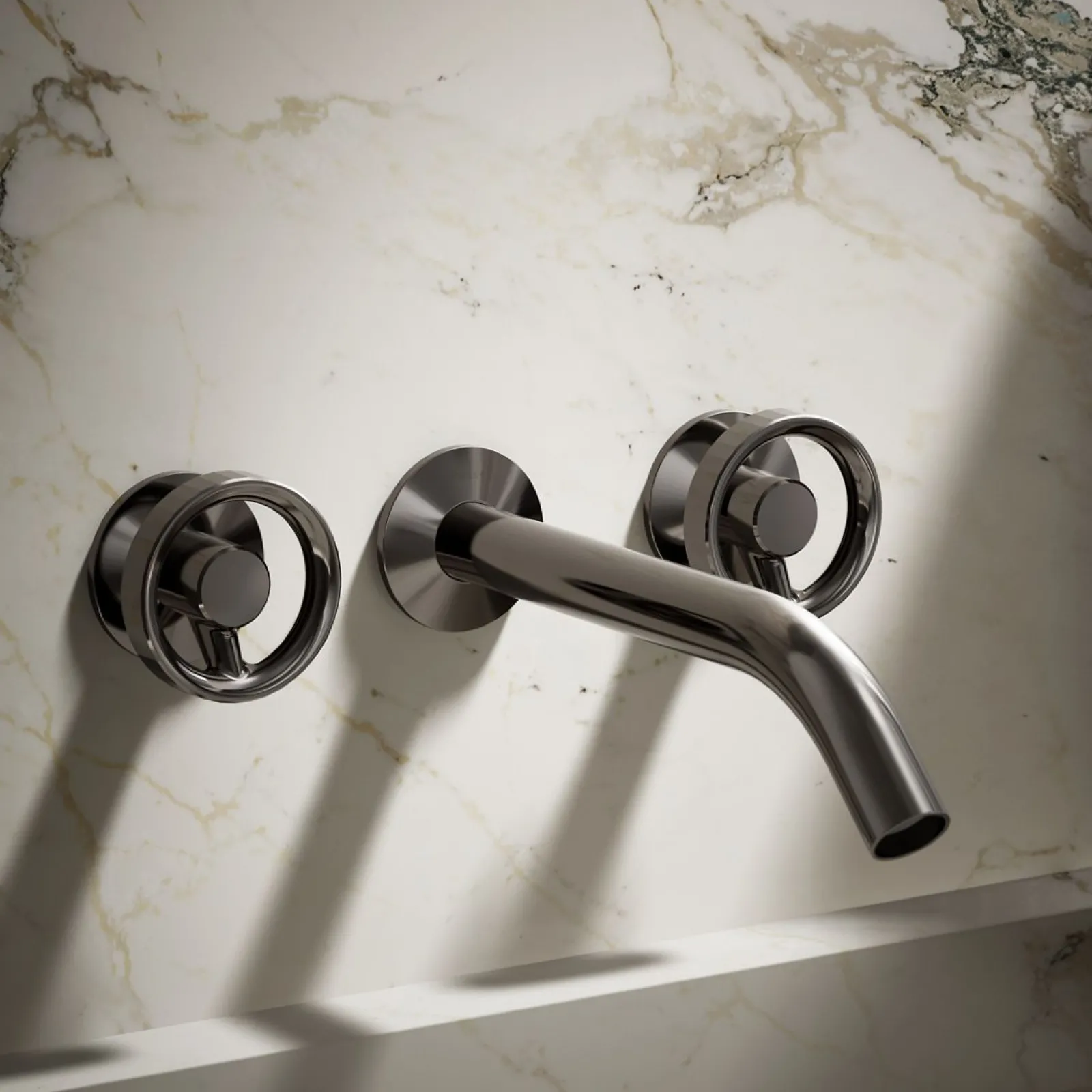 Wall-mount bathroom sink faucet Industrial handle trim^Kohler
