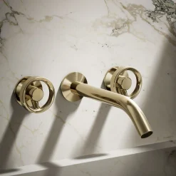 Wall-mount bathroom sink faucet Industrial handle trim^Kohler