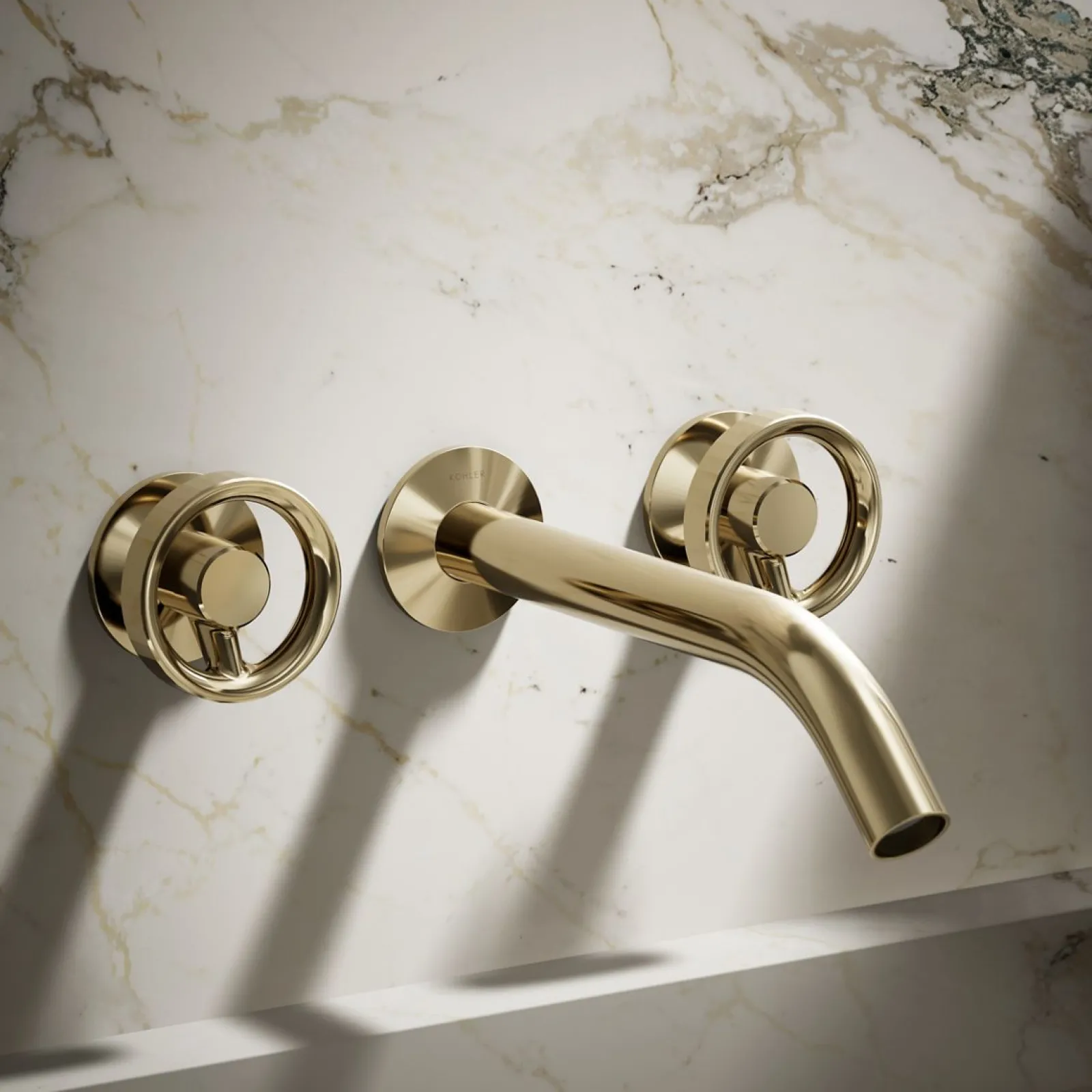 Wall-mount bathroom sink faucet Industrial handle trim^Kohler