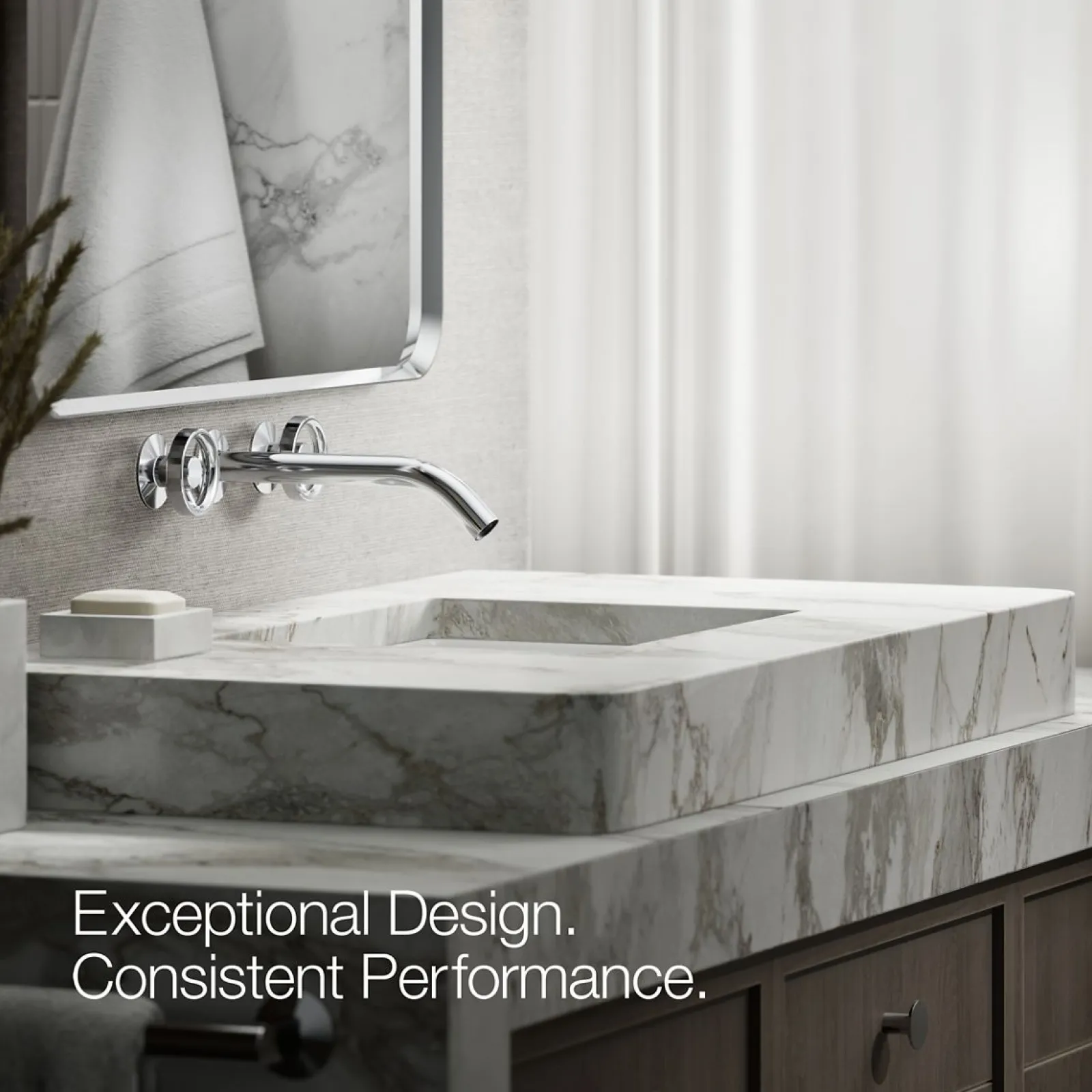 Wall-mount bathroom sink faucet Industrial handle trim^Kohler