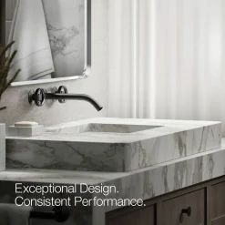 Wall-mount bathroom sink faucet Industrial handle trim^Kohler