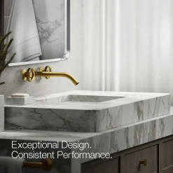 Wall-mount bathroom sink faucet Industrial handle trim^Kohler