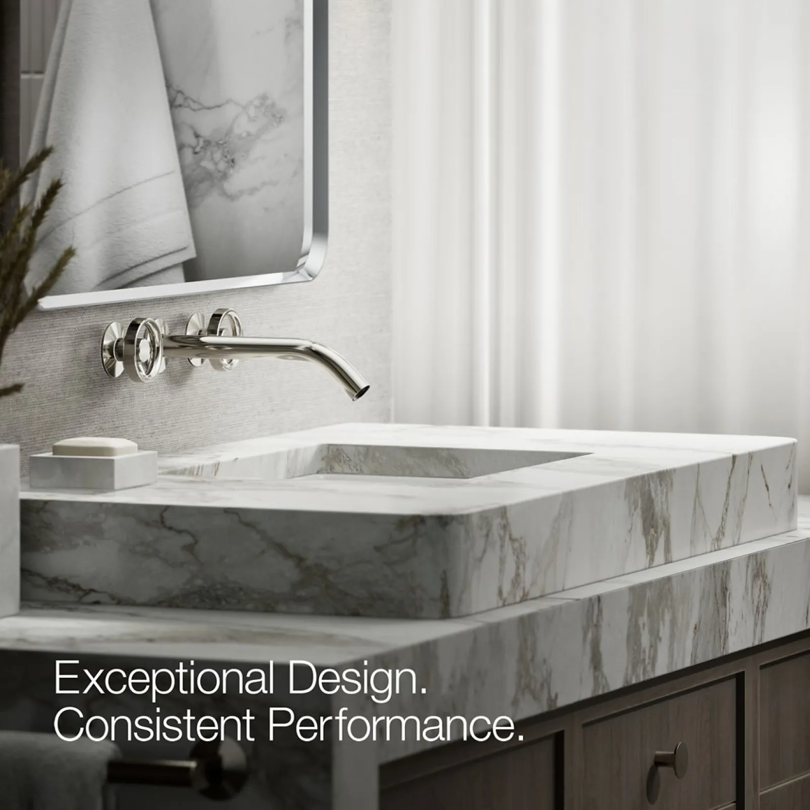 Wall-mount bathroom sink faucet Industrial handle trim^Kohler