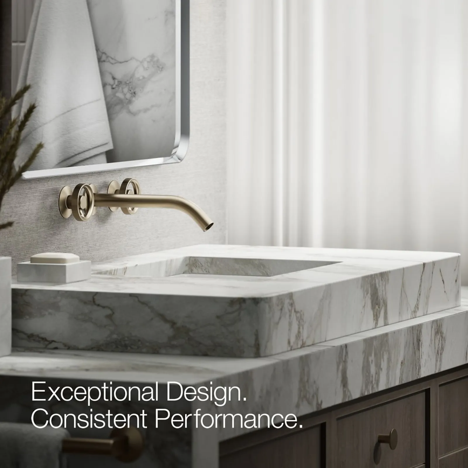 Wall-mount bathroom sink faucet Industrial handle trim^Kohler