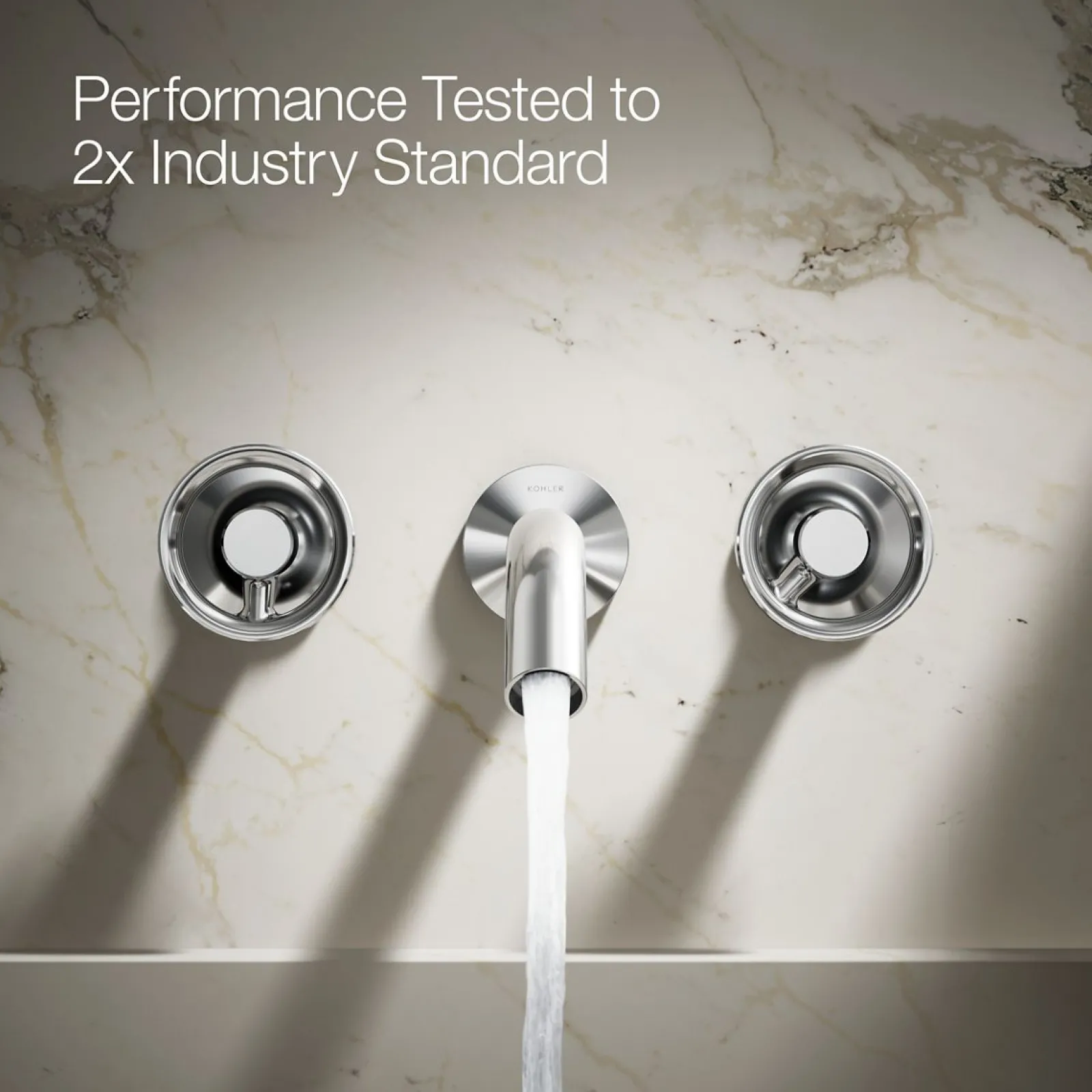 Wall-mount bathroom sink faucet Industrial handle trim^Kohler