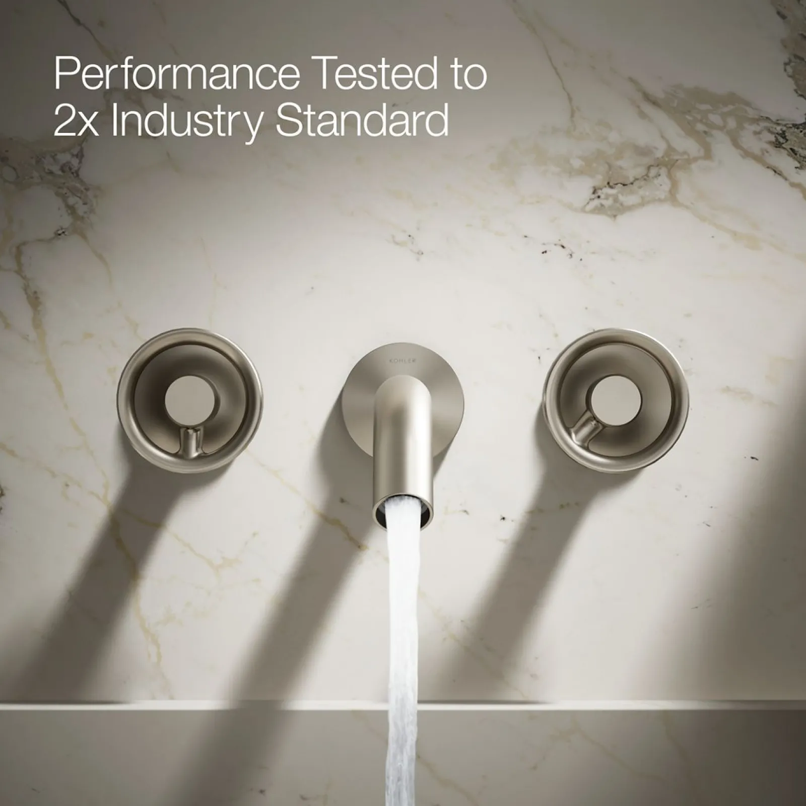 Wall-mount bathroom sink faucet Industrial handle trim^Kohler