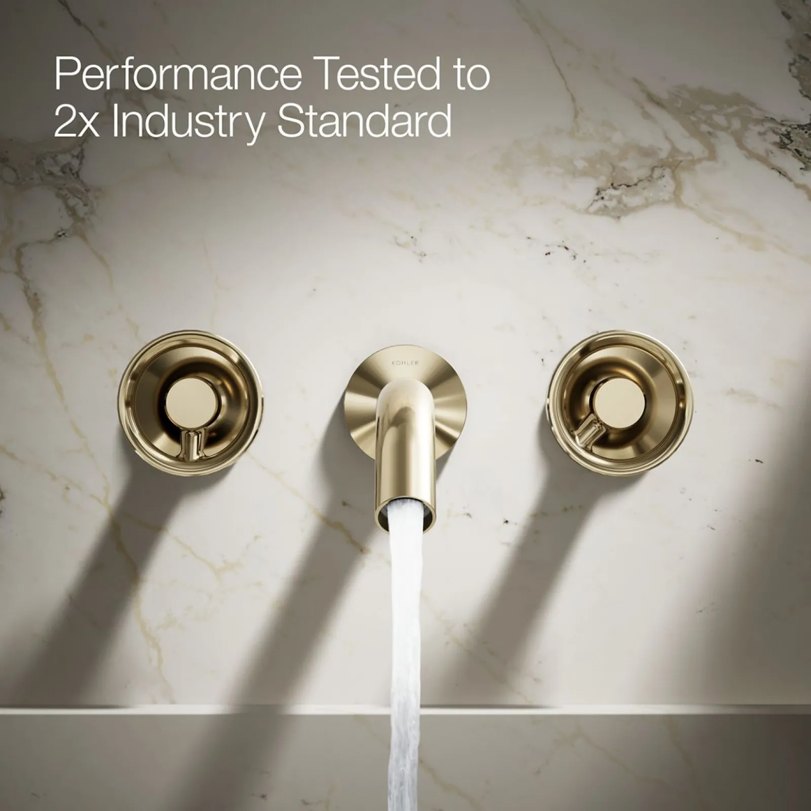 Wall-mount bathroom sink faucet Industrial handle trim^Kohler