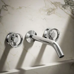 Wall-mount bathroom sink faucet Industrial handle trim^Kohler