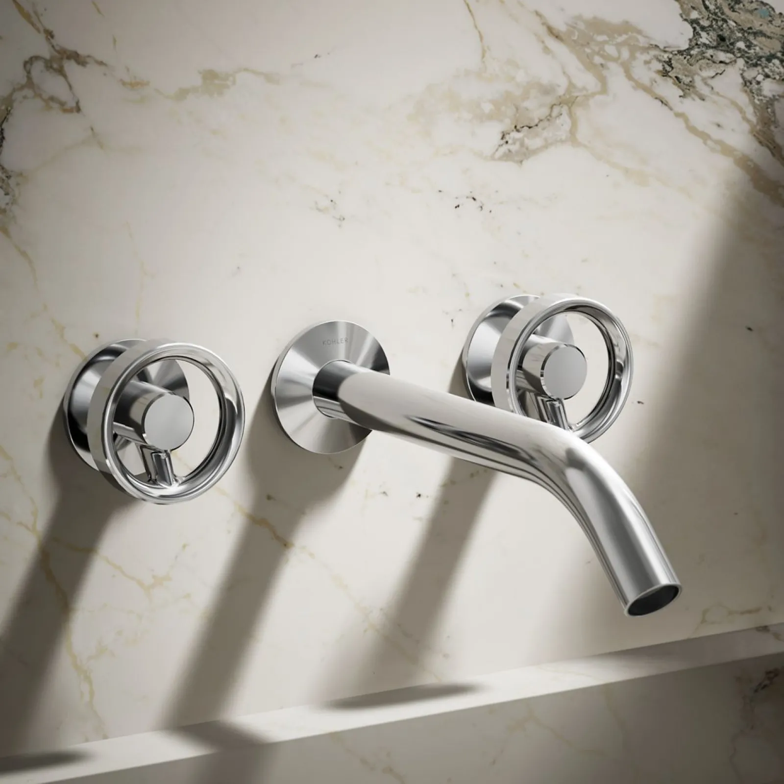 Wall-mount bathroom sink faucet Industrial handle trim^Kohler